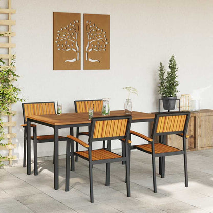 Set da Pranzo per Giardino 5 pcs Nero Legno di Acacia Massello