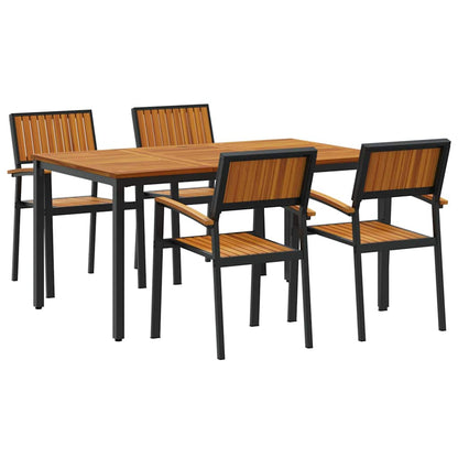 Set da Pranzo per Giardino 5 pcs Nero Legno di Acacia Massello