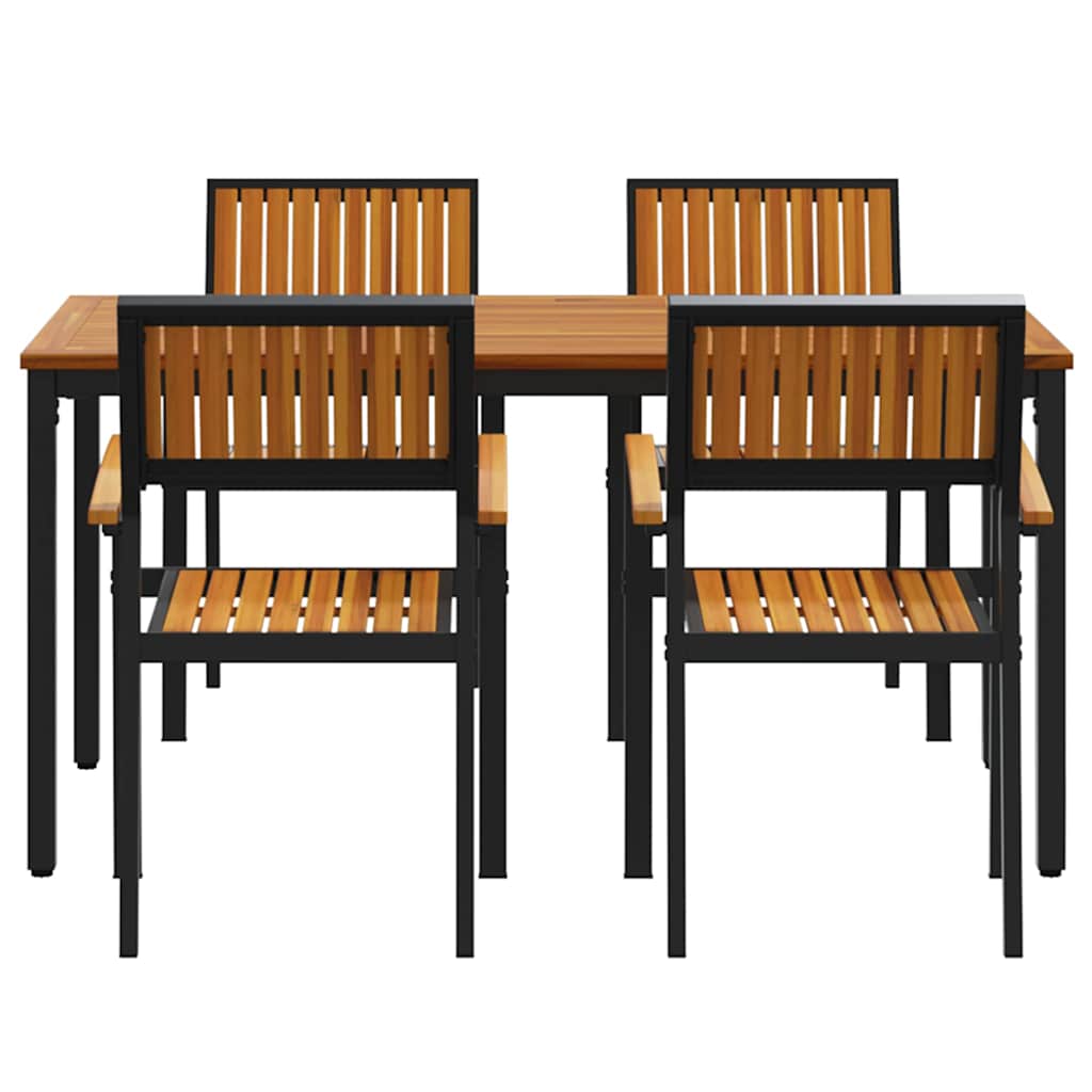 Set da Pranzo per Giardino 5 pcs Nero Legno di Acacia Massello