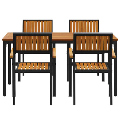 Set da Pranzo per Giardino 5 pcs Nero Legno di Acacia Massello