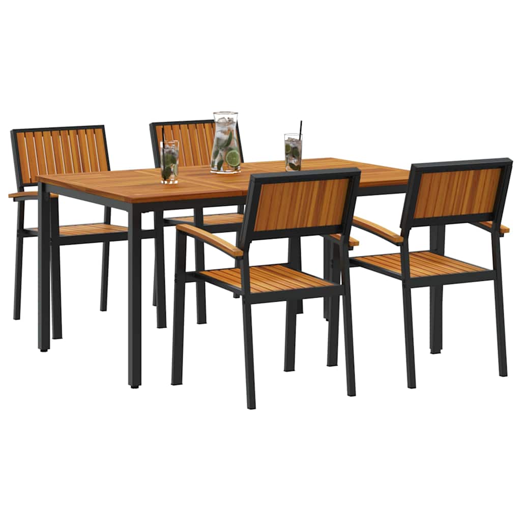 Set da Pranzo per Giardino 5 pcs Nero Legno di Acacia Massello