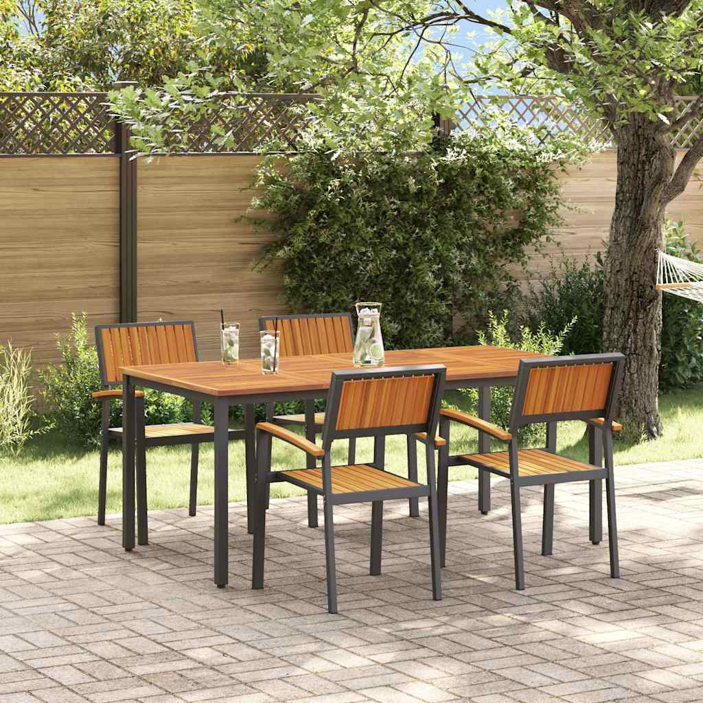 Set da Pranzo per Giardino 5 pcs Nero Legno di Acacia Massello