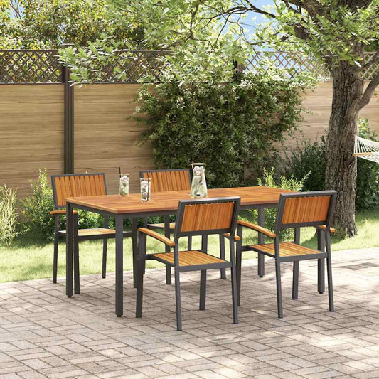 Set da Pranzo per Giardino 5 pcs Nero Legno di Acacia Massello