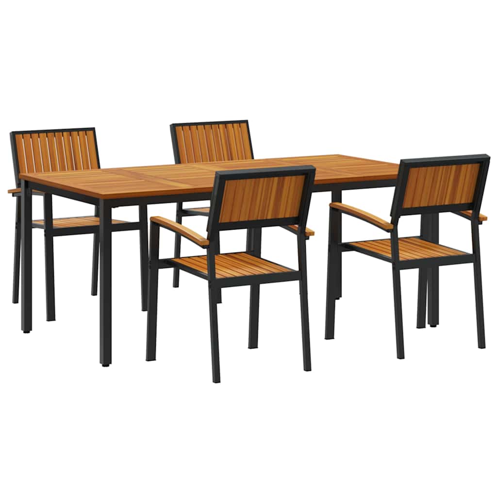 Set da Pranzo per Giardino 5 pcs Nero Legno di Acacia Massello