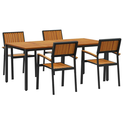 Set da Pranzo per Giardino 5 pcs Nero Legno di Acacia Massello