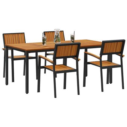Set da Pranzo per Giardino 5 pcs Nero Legno di Acacia Massello