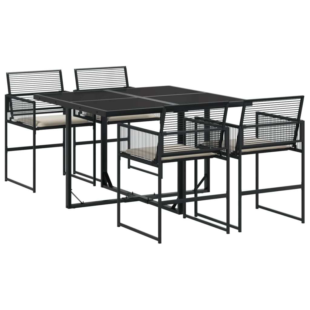 Set da Pranzo da Giardino 5 pz Nero con Cuscini in Polyrattan - homemem39