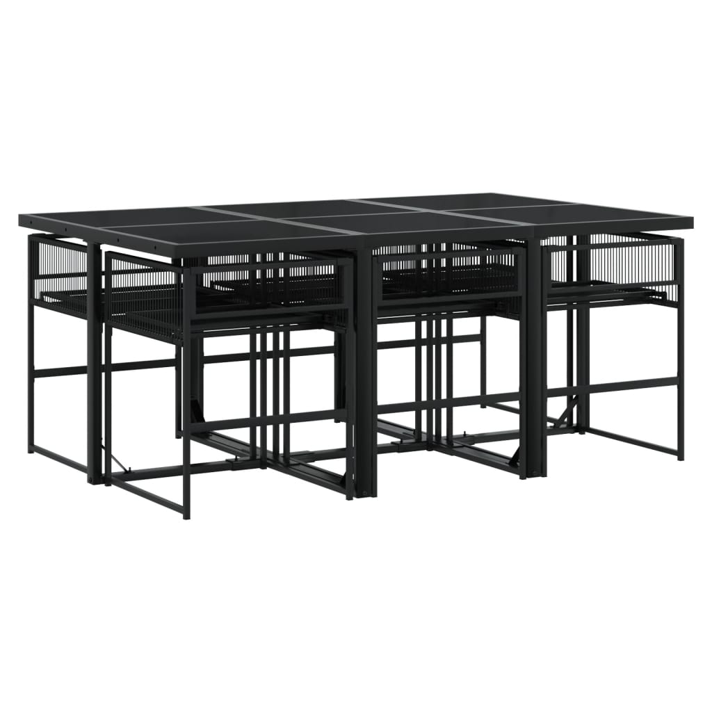 Set da Pranzo da Giardino 7 pz Nero con Cuscini in Polyrattan - homemem39