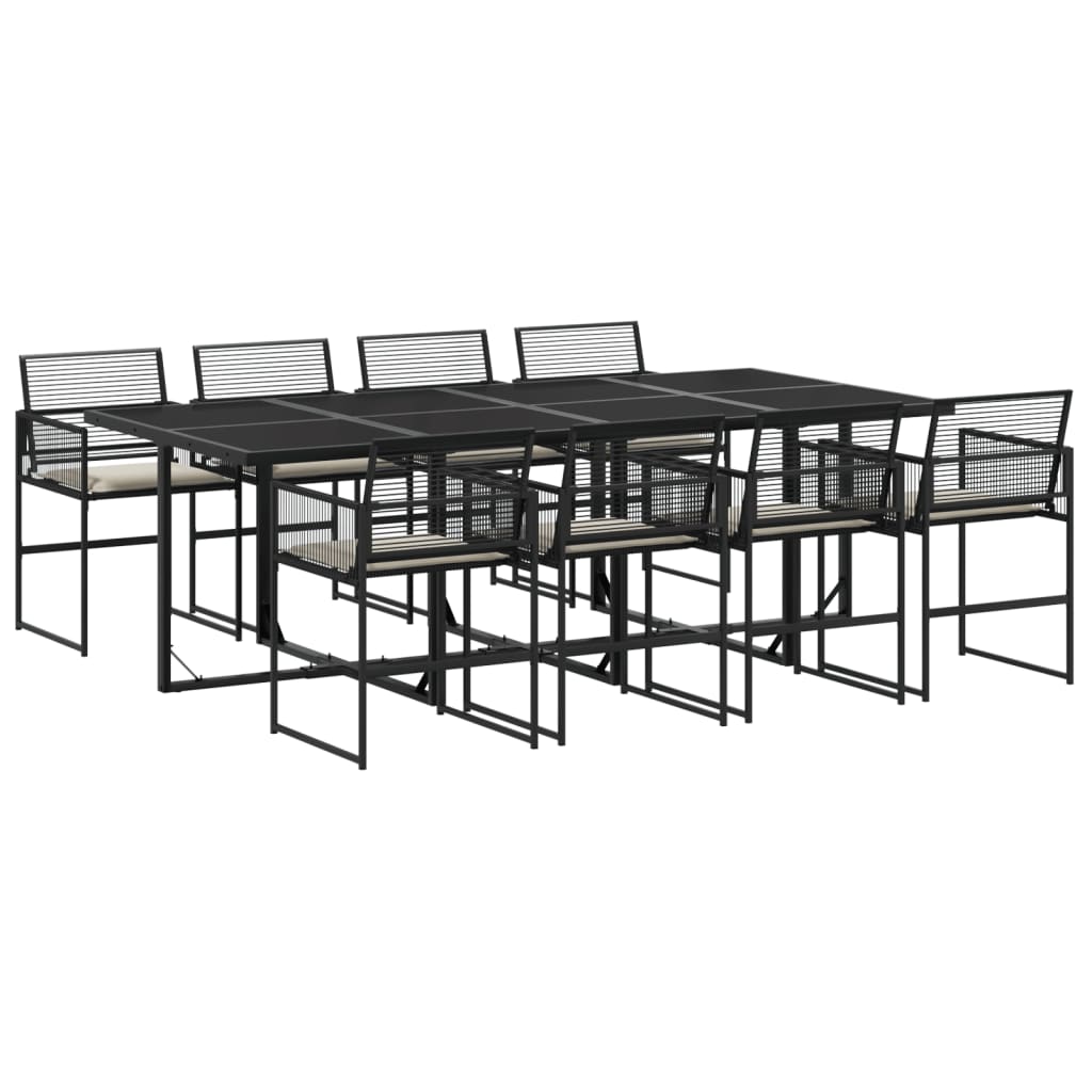 Set da Pranzo da Giardino 9 pz con Cuscini Nero in Polyrattan - homemem39