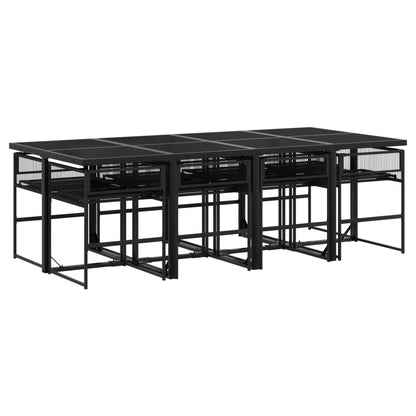 Set da Pranzo da Giardino 9 pz con Cuscini Nero in Polyrattan - homemem39