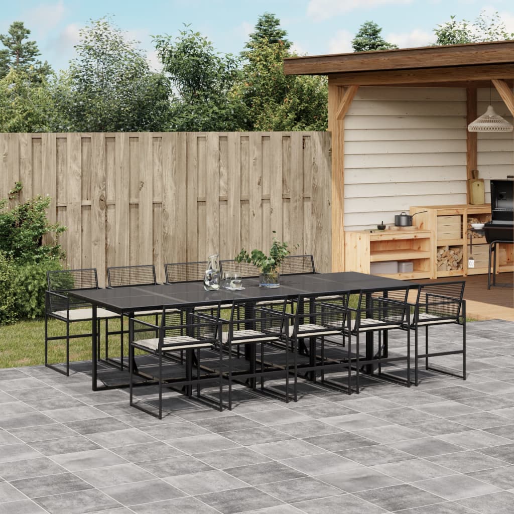Set da Pranzo da Giardino 11 pz con Cuscini in Polyrattan Nero - homemem39