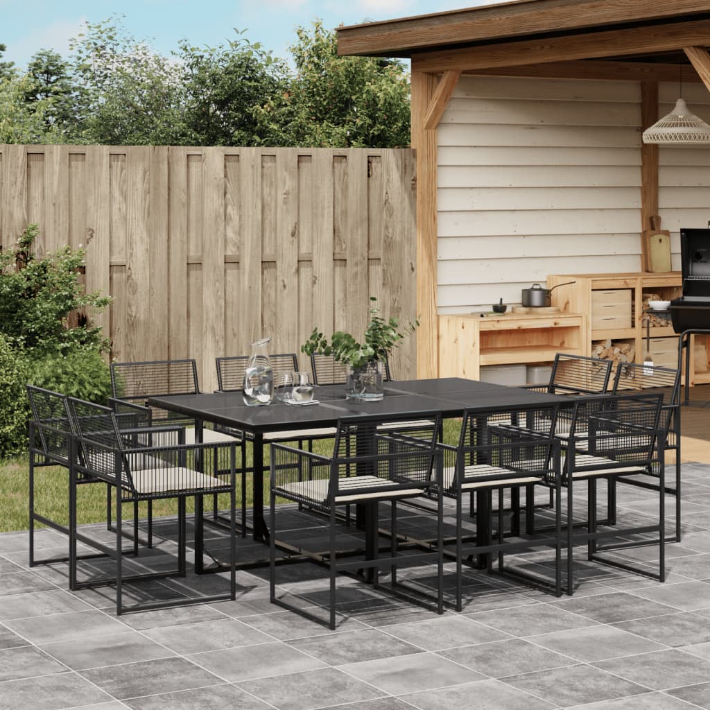 Set da Pranzo da Giardino 11 pz con Cuscini in Polyrattan Nero - homemem39