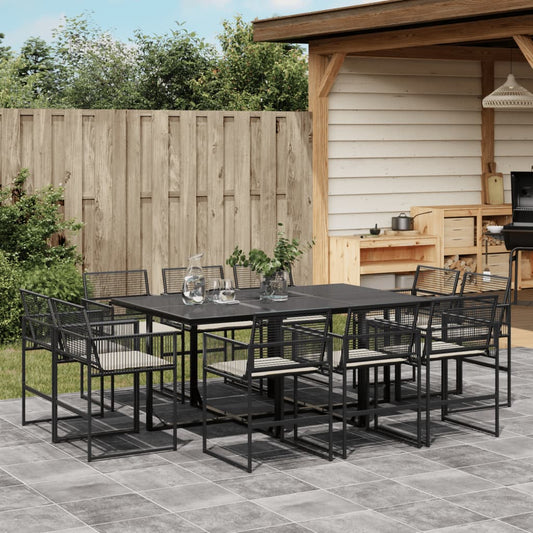 Set da Pranzo da Giardino 11 pz con Cuscini in Polyrattan Nero - homemem39