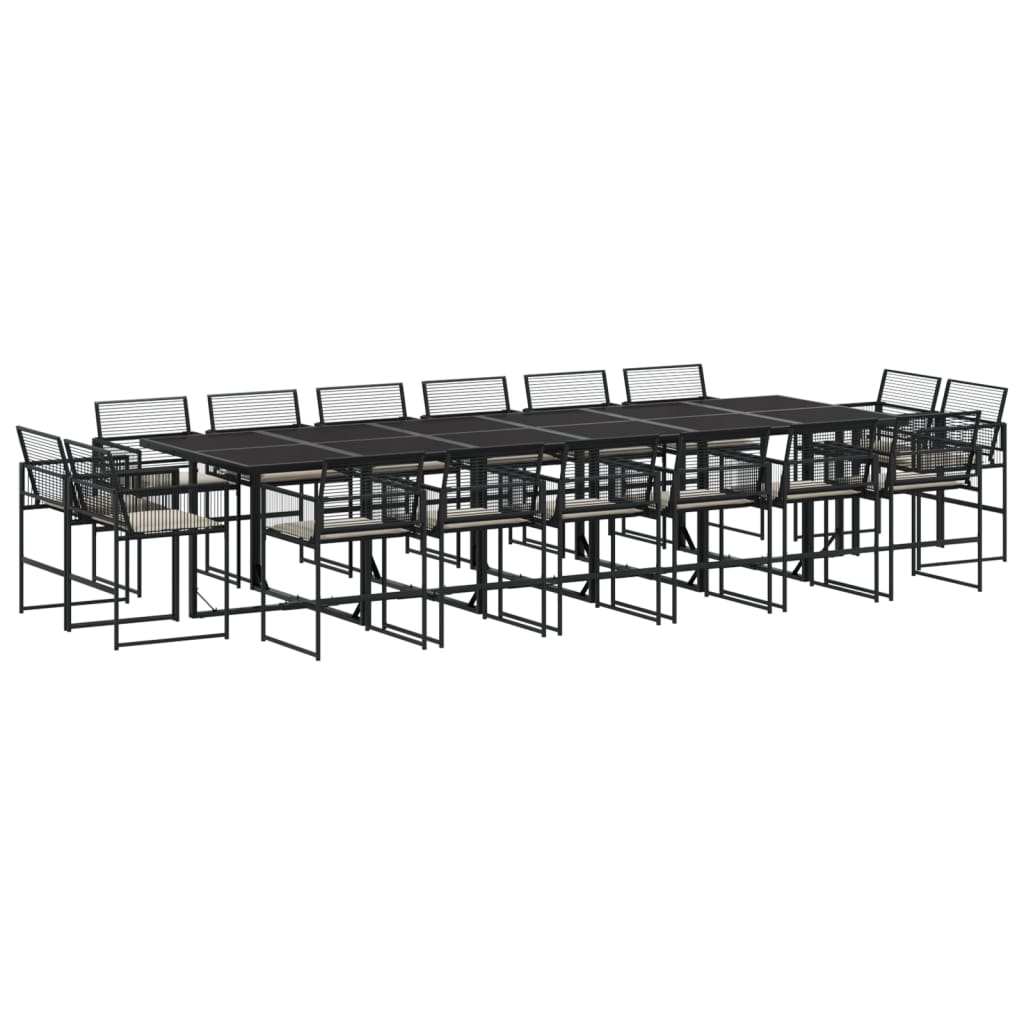 Set da Pranzo da Giardino 17 pz con Cuscini Nero in Polyrattan - homemem39