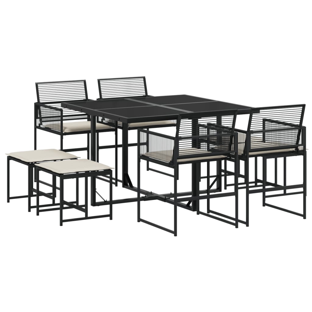 Set da Pranzo da Giardino 9 pz con Cuscini Nero in Polyrattan - homemem39