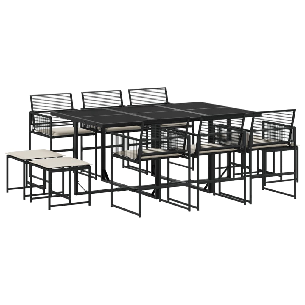 Set da Pranzo da Giardino 11 pz con Cuscini in Polyrattan Nero - homemem39