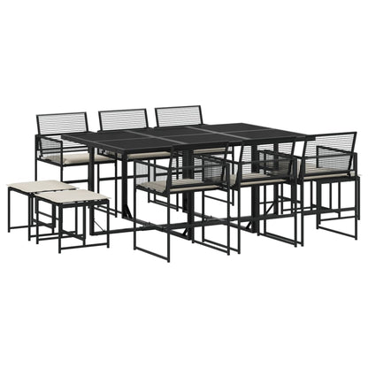 Set da Pranzo da Giardino 11 pz con Cuscini in Polyrattan Nero - homemem39