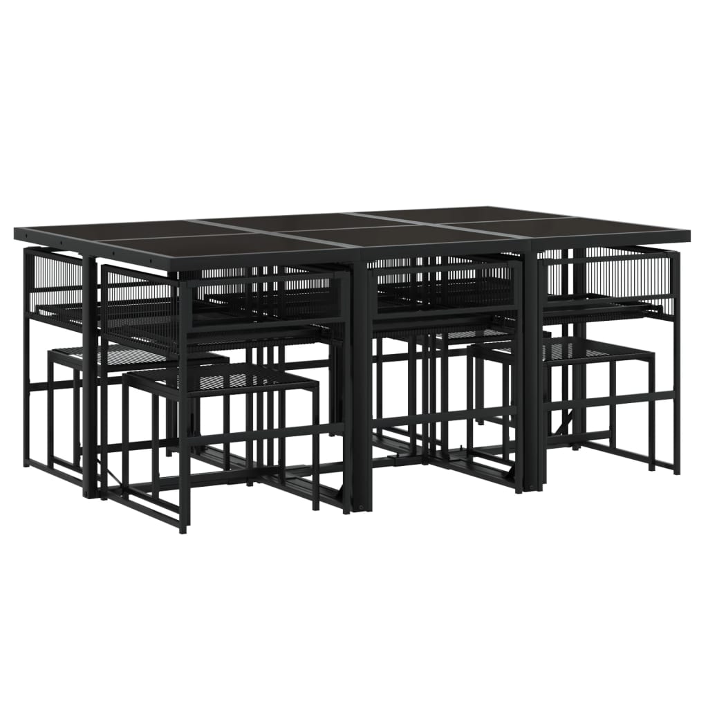 Set da Pranzo da Giardino 11 pz con Cuscini in Polyrattan Nero - homemem39
