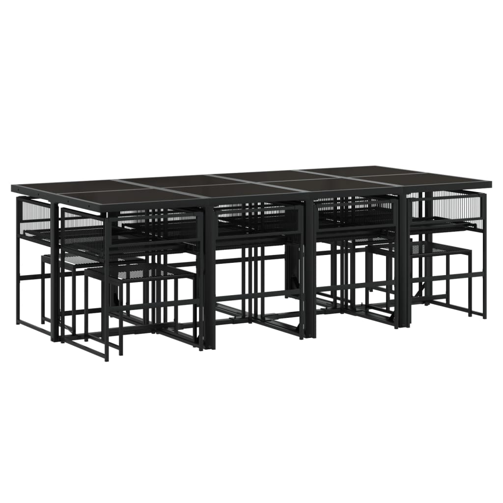 Set da Pranzo da Giardino 13pz con Cuscini Nero in Polyrattan - homemem39