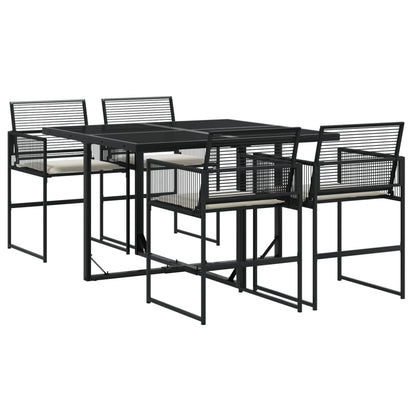 Set da Pranzo da Giardino 5 pz Nero con Cuscini in Polyrattan