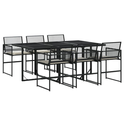 Set da Pranzo da Giardino 7 pz Nero con Cuscini in Polyrattan