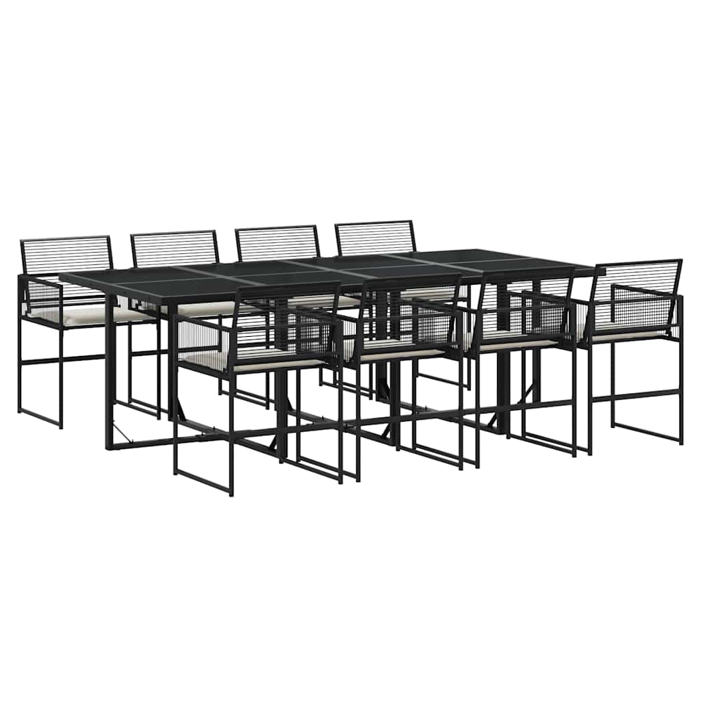 Set da Pranzo da Giardino 9 pz con Cuscini Nero in Polyrattan