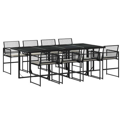 Set da Pranzo da Giardino 9 pz con Cuscini Nero in Polyrattan