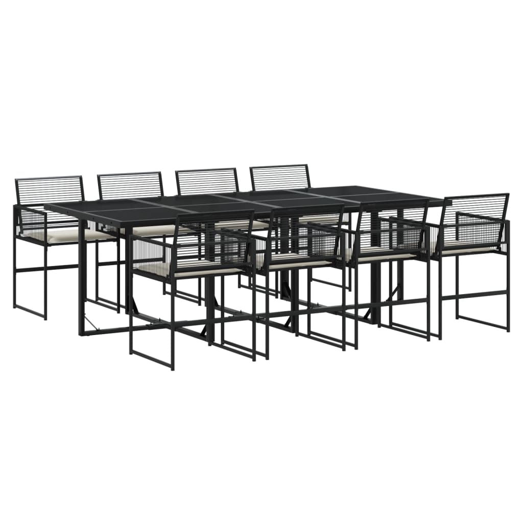 Set da Pranzo da Giardino 9 pz con Cuscini Nero in Polyrattan - homemem39