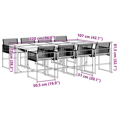 Set da Pranzo da Giardino 9 pz con Cuscini Nero in Polyrattan