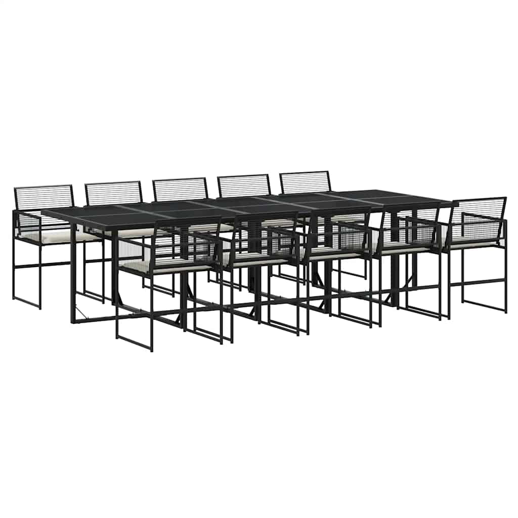 Set da Pranzo da Giardino 11 pz con Cuscini in Polyrattan Nero