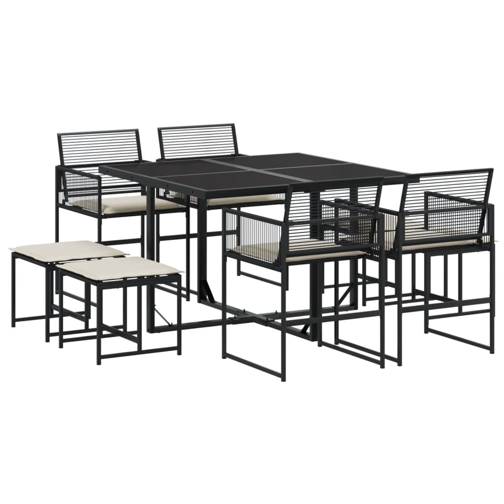 Set da Pranzo da Giardino 9 pz con Cuscini Nero in Polyrattan - homemem39