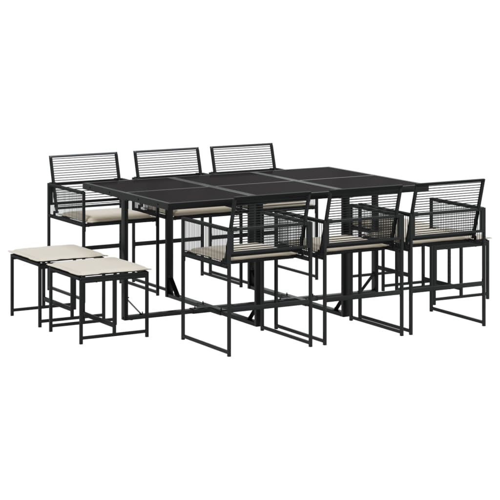 Set da Pranzo da Giardino 11 pz con Cuscini in Polyrattan Nero