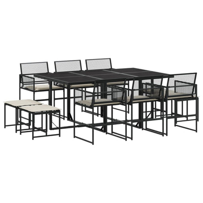 Set da Pranzo da Giardino 11 pz con Cuscini in Polyrattan Nero