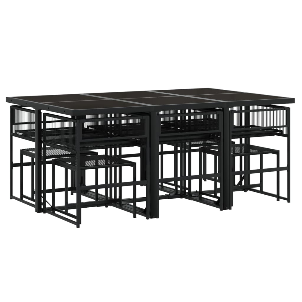 Set da Pranzo da Giardino 11 pz con Cuscini in Polyrattan Nero - homemem39