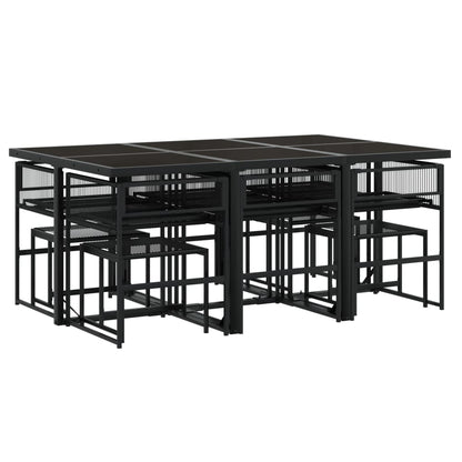 Set da Pranzo da Giardino 11 pz con Cuscini in Polyrattan Nero - homemem39