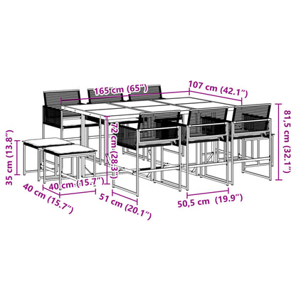 Set da Pranzo da Giardino 11 pz con Cuscini in Polyrattan Nero