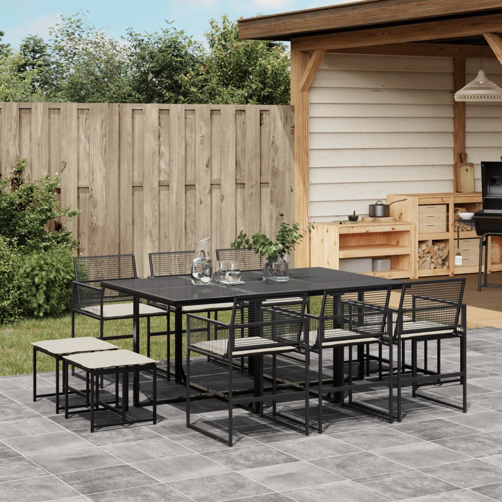 Set da Pranzo da Giardino 11 pz con Cuscini in Polyrattan Nero - homemem39