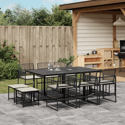 Set da Pranzo da Giardino 11 pz con Cuscini in Polyrattan Nero - homemem39