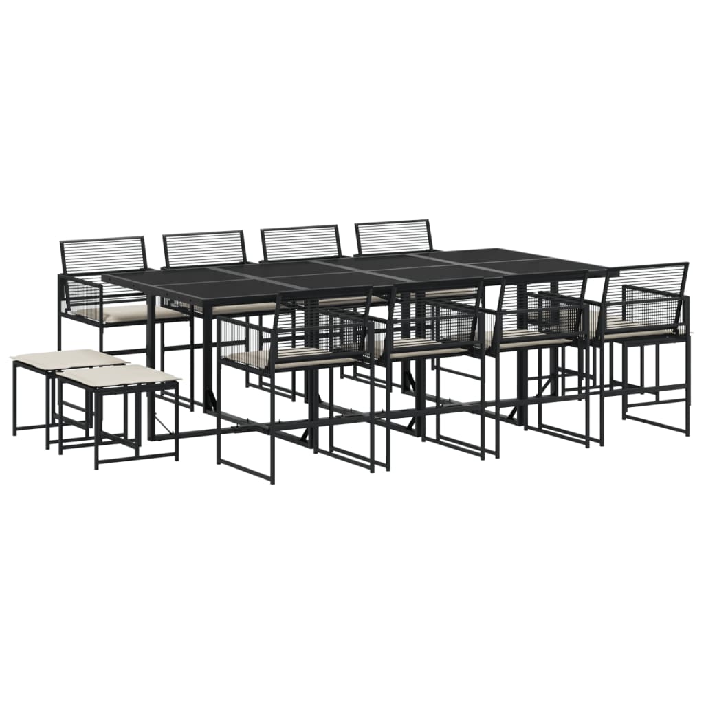 Set da Pranzo da Giardino 13pz con Cuscini Nero in Polyrattan - homemem39