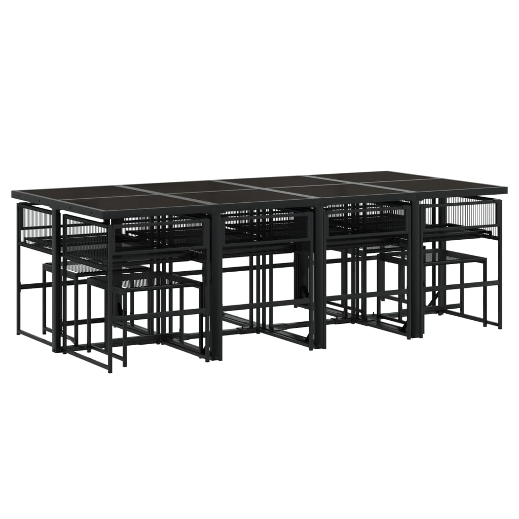 Set da Pranzo da Giardino 13pz con Cuscini Nero in Polyrattan - homemem39