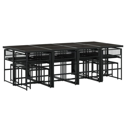 Set da Pranzo da Giardino 13pz con Cuscini Nero in Polyrattan - homemem39