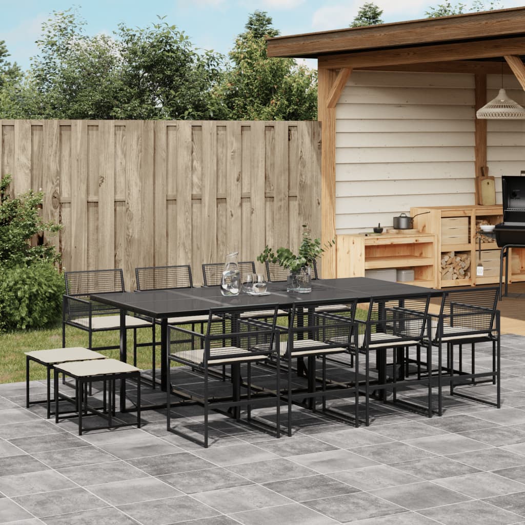 Set da Pranzo da Giardino 13pz con Cuscini Nero in Polyrattan - homemem39