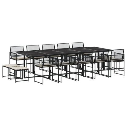 Set da Pranzo da Giardino 15 pz con Cuscini Nero in Polyrattan