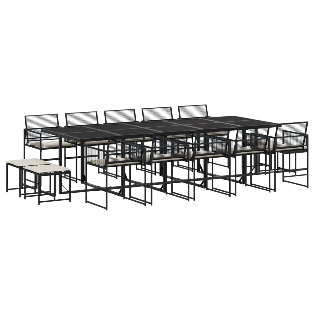 Set da Pranzo da Giardino 15 pz con Cuscini Nero in Polyrattan - homemem39