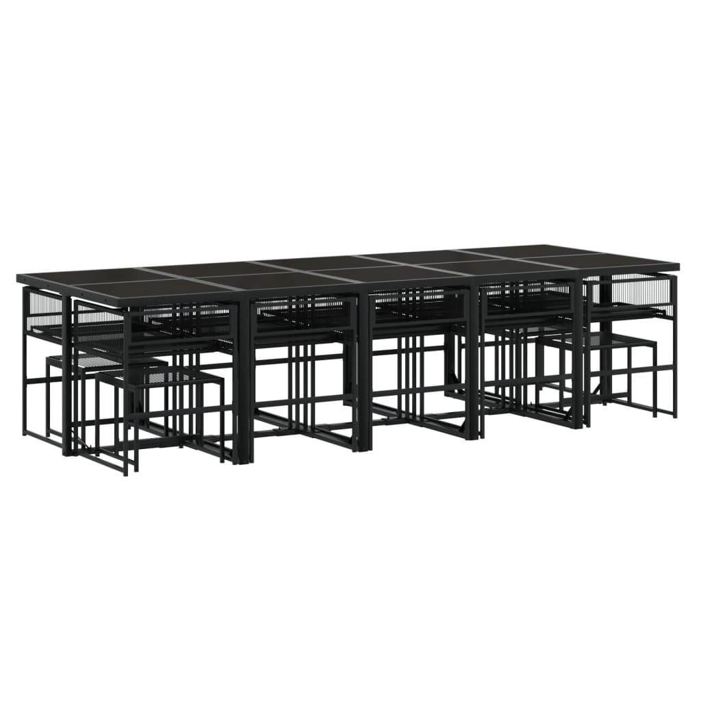 Set da Pranzo da Giardino 15 pz con Cuscini Nero in Polyrattan