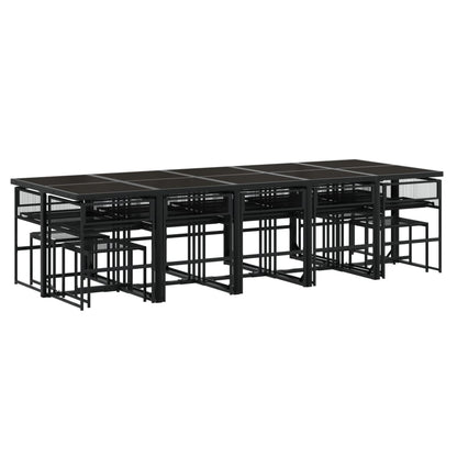 Set da Pranzo da Giardino 15 pz con Cuscini Nero in Polyrattan