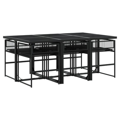 Set da Pranzo da Giardino 7 pz Nero in Polyrattan - homemem39