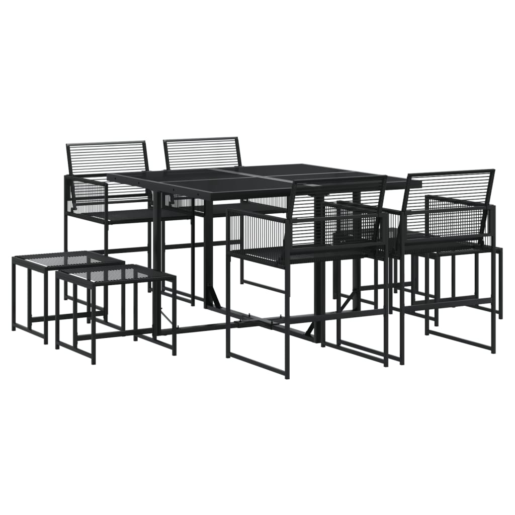 Set da Pranzo da Giardino 9 pz Nero in Polyrattan - homemem39