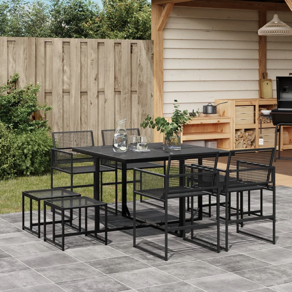 Set da Pranzo da Giardino 9 pz Nero in Polyrattan - homemem39