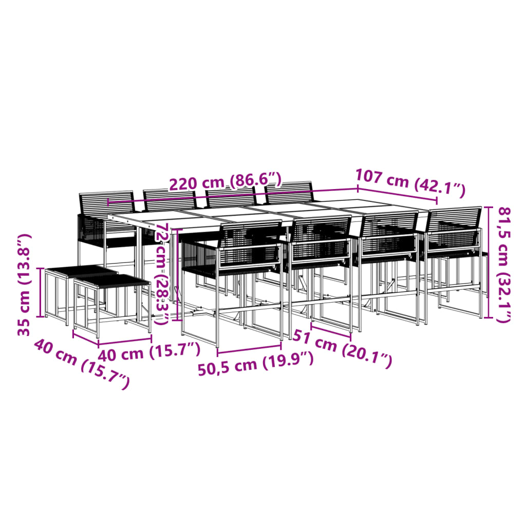 Set da Pranzo da Giardino 13pz Nero in Polyrattan